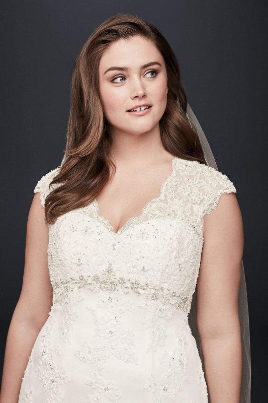 Cap Sleeve Lace Over Satin Plus Size Wedding Dress Collection 9T3299