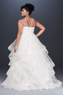 Floral Sequin Tiered Plus Size Wedding Dress 9V3901
