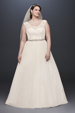 Tulle Plus Size Wedding Dress with Lace Cap Sleeve Collection 9WG3741