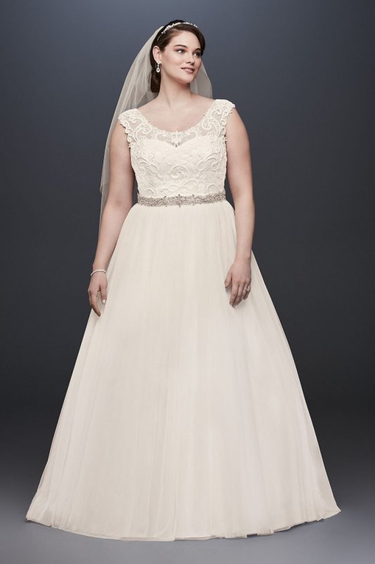 Tulle Plus Size Wedding Dress with Lace Cap Sleeve Collection 9WG3741