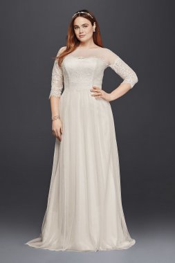 Plus Size Wedding Dress with Lace Sleeves 9WG3817