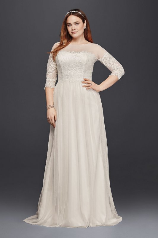 Plus Size Wedding Dress with Lace Sleeves 9WG3817