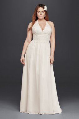 Plus Size Lace Sheath Halter Wedding Dress 9WG3819