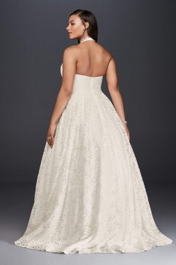 Plunging Lace Halter Plus Size Wedding Dress 9WG3844