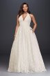 Plunging Lace Halter Plus Size Wedding Dress 9WG3844