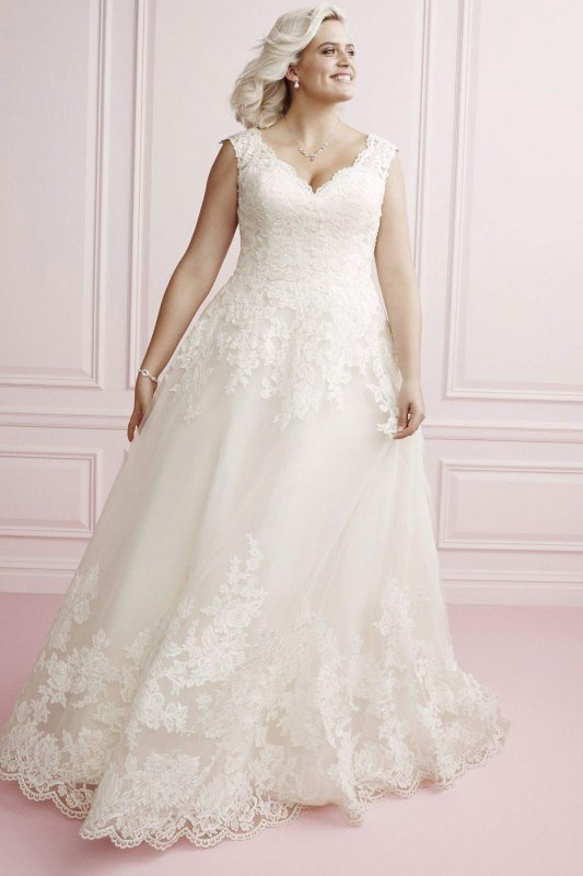 Scalloped Lace and Tulle Plus Size Wedding Dress Collection 9WG3850