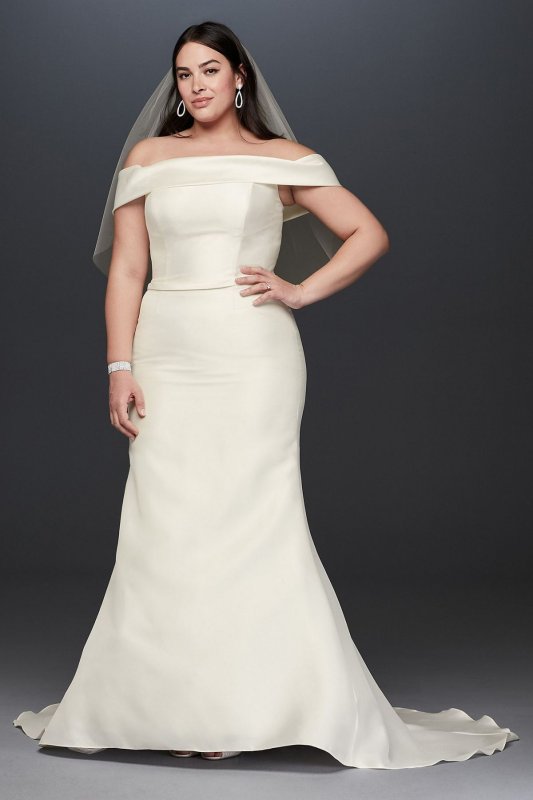 Off-the-Shoulder Mikado Plus Size Wedding Dress Collection 9WG3880