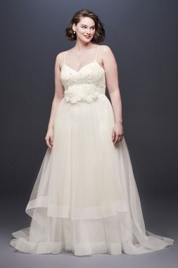 3D Floral Bodice Tulle Plus Size Wedding Dress 9WG3890