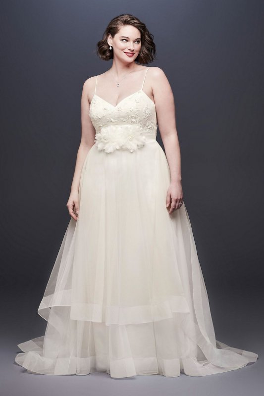 3D Floral Bodice Tulle Plus Size Wedding Dress 9WG3890