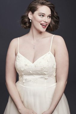 3D Floral Bodice Tulle Plus Size Wedding Dress 9WG3890