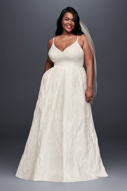 Floral Jacquard A-Line Plus Size Wedding Dress 9WG3891