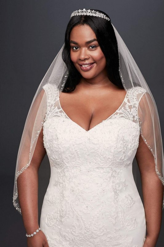 Lace and Tiered Tulle Plus Size Wedding Dress Collection 9WG3897