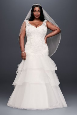 Lace and Tiered Tulle Plus Size Wedding Dress Collection 9WG3897