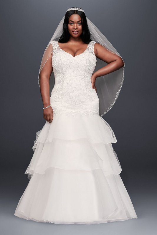Lace and Tiered Tulle Plus Size Wedding Dress Collection 9WG3897