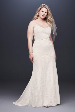 Allover Lace Tank Sheath Plus Size Wedding Dress 9WG3916