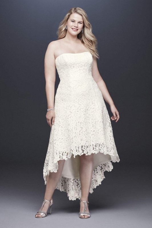 High-Low Tea-Length Lace Plus Size Wedding Dress 9WG3925