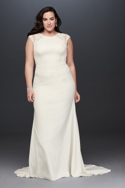 Cap Sleeve Crepe Plus Size Sheath Wedding Dress Collection 9WG3939