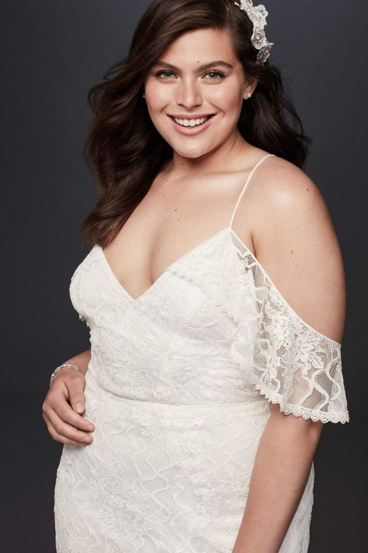 Ruffle Cold Shoulder Plus Size Wedding Dress 9WG3954