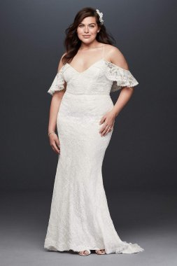 Ruffle Cold Shoulder Plus Size Wedding Dress 9WG3954