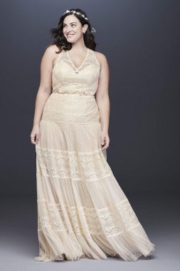 Lace and Point DEsprit Plus Size Wedding Dress 9WG3956