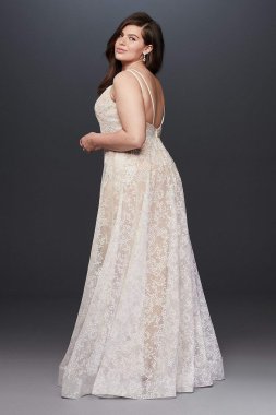 Strappy V-Neck Lace Plus Size Sheath Wedding Dress 9WG3959