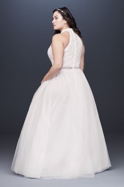 High Neck Illusion Tulle Plus Size Wedding Dress 9WG3960