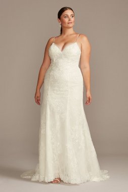 Floral Applique Spaghetti Plus Size Wedding Dress Collection 9WG3981