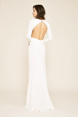 Long Sleeve Crepe V-Neck Sheath Wedding Dress ALG19142LBR