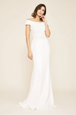 Crepe Off-the-Shoulder Cap Sleeve Wedding Dress ALG19544LBR