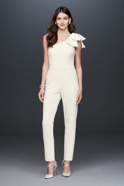 Crepe One Shoulder Tapered Jumpsuit with Bow AP1E202636
