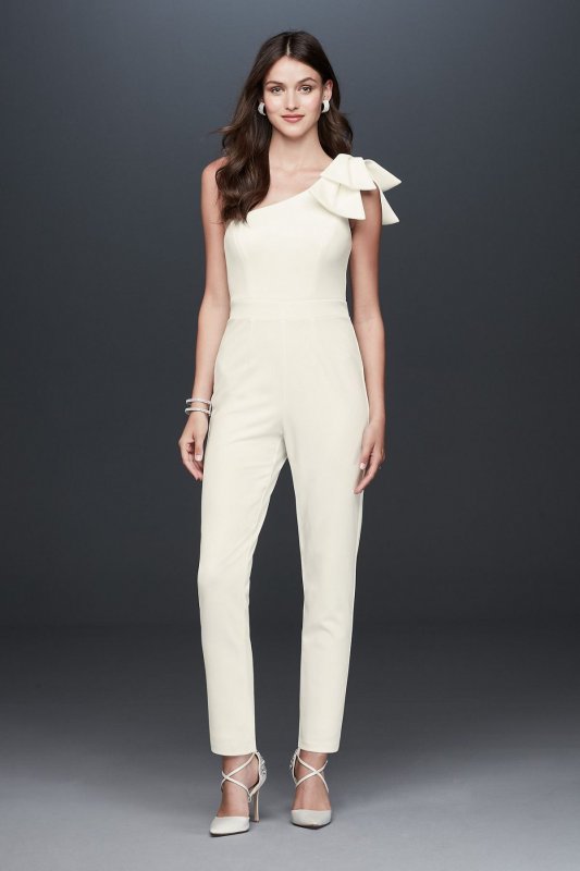 Crepe One Shoulder Tapered Jumpsuit with Bow AP1E202636