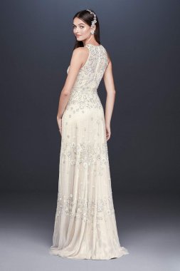 Floral Beaded Tulle Sheath Wedding Dress AP2E205026