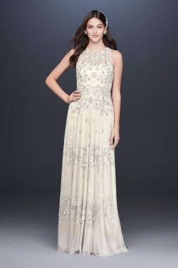 Floral Beaded Tulle Sheath Wedding Dress AP2E205026
