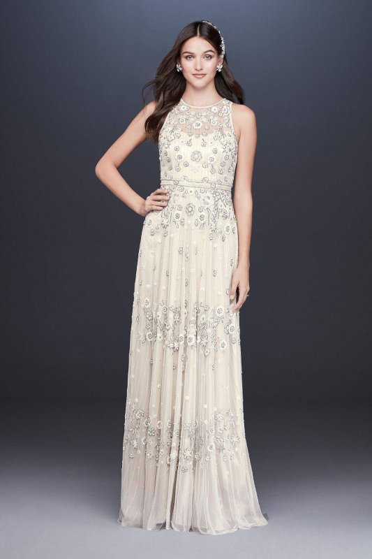 Floral Beaded Tulle Sheath Wedding Dress AP2E205026