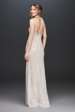 Allover Floral Beaded Sheath Wedding Dress AP2E205469