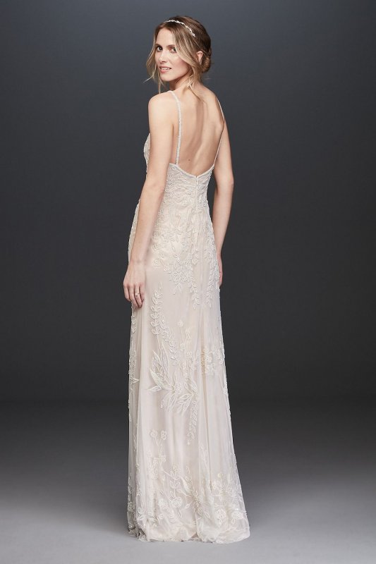 Allover Floral Beaded Sheath Wedding Dress AP2E205469
