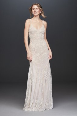 Allover Floral Beaded Sheath Wedding Dress AP2E205469