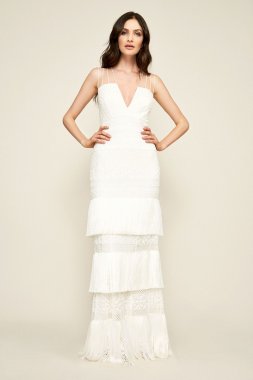 Giovanni Fringed Wedding Dress AWZ17393LBR