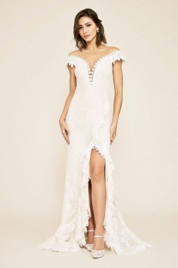 Joliet Ruffle Slit Lace Sheath Wedding Dress BEL18881LBR