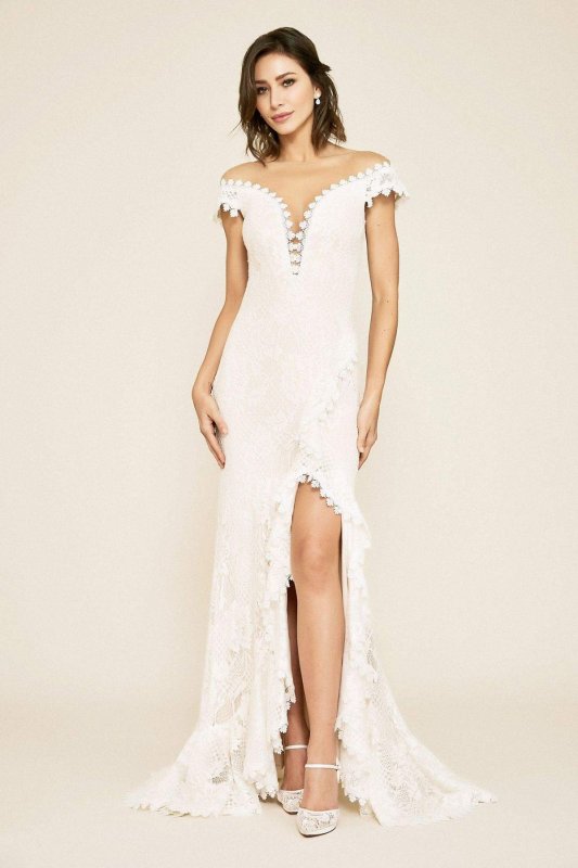 Joliet Ruffle Slit Lace Sheath Wedding Dress BEL18881LBR