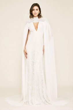 Caspian Lace Wedding Gown with Chiffon Cape BGF19136LBR
