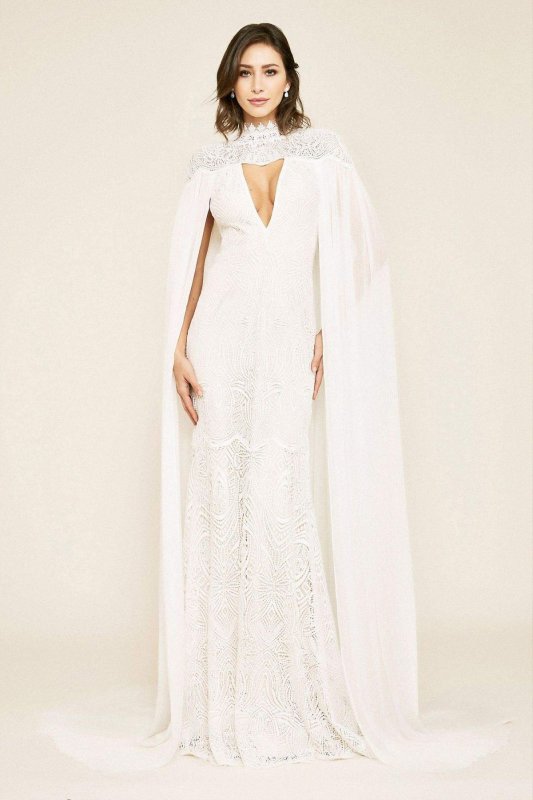 Caspian Lace Wedding Gown with Chiffon Cape BGF19136LBR