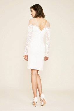 Short Sequin Lace Motif Long Sleeve Wedding Dress BJX19341MBR