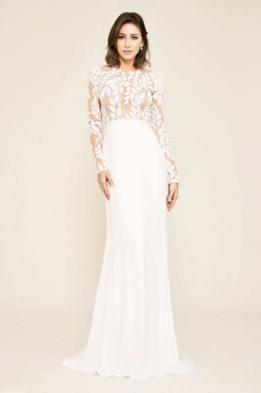 Long Sleeve Illusion Lace Sheath Wedding Dress BJX19360LBR