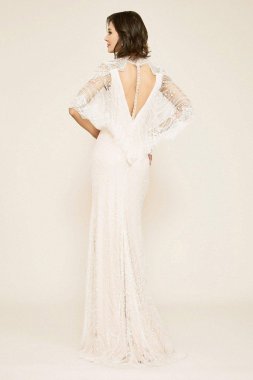 Elbow Sleeve Sheath Wedding Dress with Beading BKV19771LBR