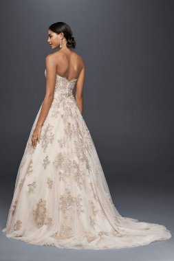 Metallic Lace Applique A-Line Wedding Dress CWG767