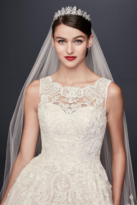Beaded Lace Wedding Dress with Pleated Skirt CWG780