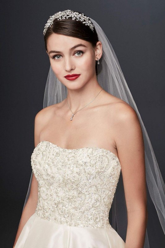 Crystal Encrusted Mikado Ball Gown Wedding Dress CWG791