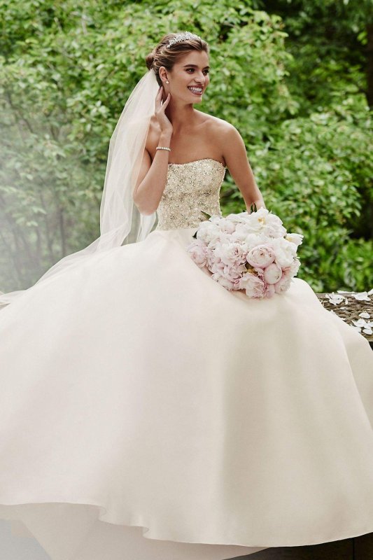 Crystal Encrusted Mikado Ball Gown Wedding Dress CWG791