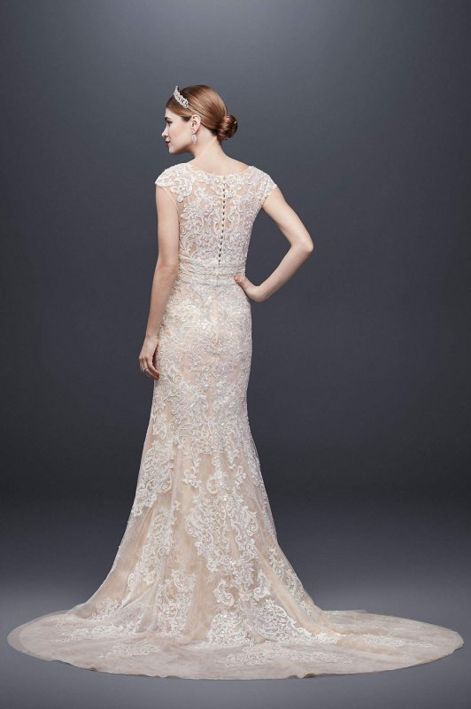 Cap Sleeve Plunging V-Neck Sheath Wedding Dress CWG807